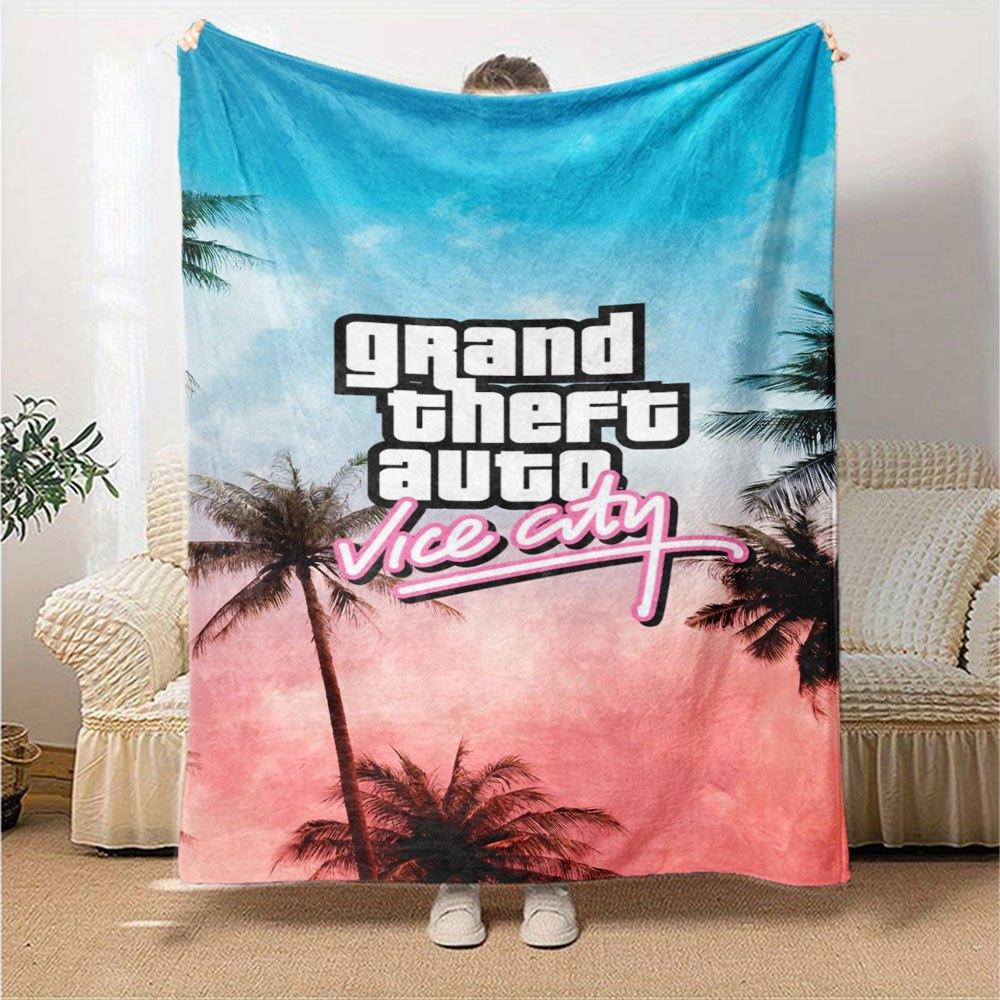 1pc Grand Theft Auto Soft Flannel Blanket with Designer Print - A cozy blanket for all seasons, perfect for the couch, bed, officeB30