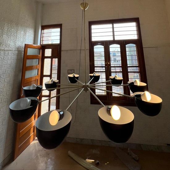 Люстра Спутник в стиле Модерн середины века, латунь, диаболо, 10 рожков