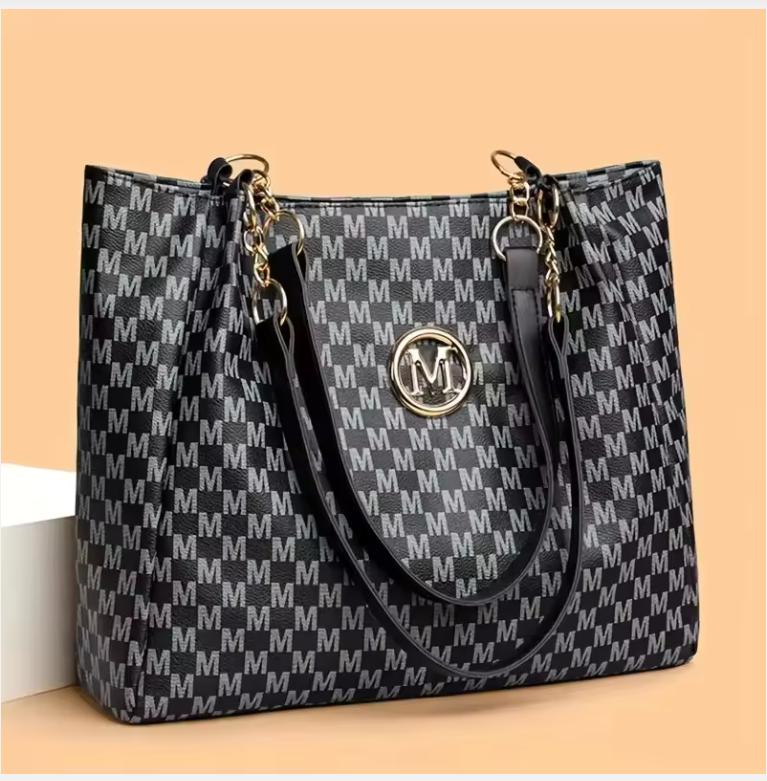 Винтажная геометрическая сумка-тоут из синтетической кожи с дизайном буквы "M" для женщин, сумочка, сумка через плечо, большая вместимость, сумка для покупок и путешествий