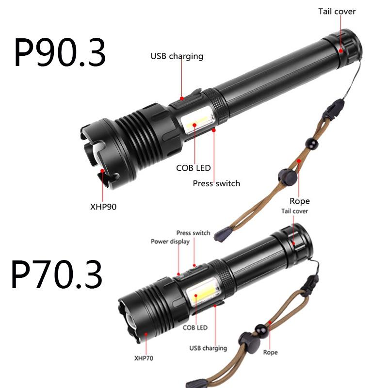 Мощный светодиодный фонарик XHP90.3/XHP70.3 26650 USB-фонарь, охотничья лампа, ручной фонарь, перезаряжаемый через USB