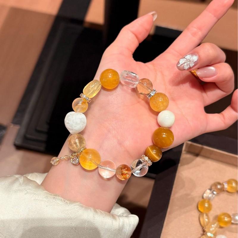 Gold Frost Original Natural Yellow Crystal Bracelet Tiger Eye Snow Ghost Heart Luxury Jewelry Women