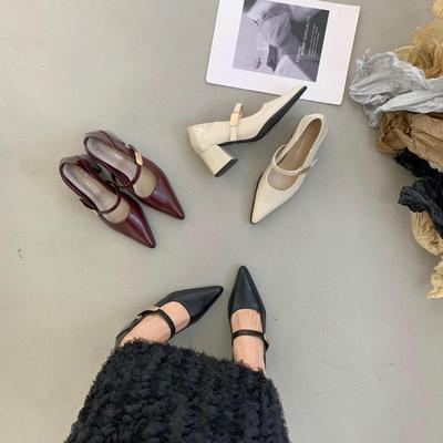 2025 весна новая женская обувь модная универсальная корейская версия туфли с острым носком детские на одном слове с мелким вырезом толстый высокий каблук одинарные туфли женские