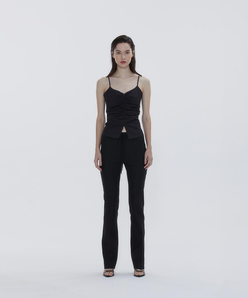 DRAE Linen-Blend Skinny Leg Pants_Black