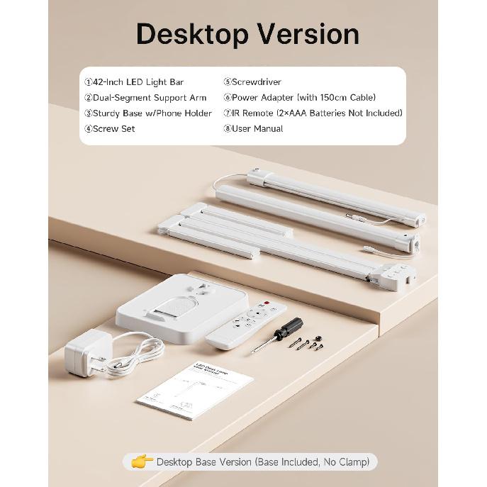 ONEMIX 42" Desk Lamp for Home Office with Base, 1800LM 4-Panel LED Light