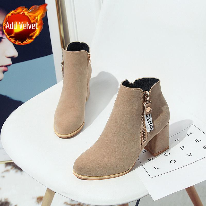 Женские ботильоны на каблуке Осень Зима Ботильоны с круглым носком Шикарная и элегантная мода 2025 Теплая женская короткая обувь по акции