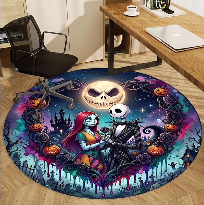 The Nightmare Before Christmas Pattern Round Rug, Indoor/Outdoor Mat, for Picnic, Gameroom, Bedroom, Office, Living Room, Home Decor Carpet, Birthday