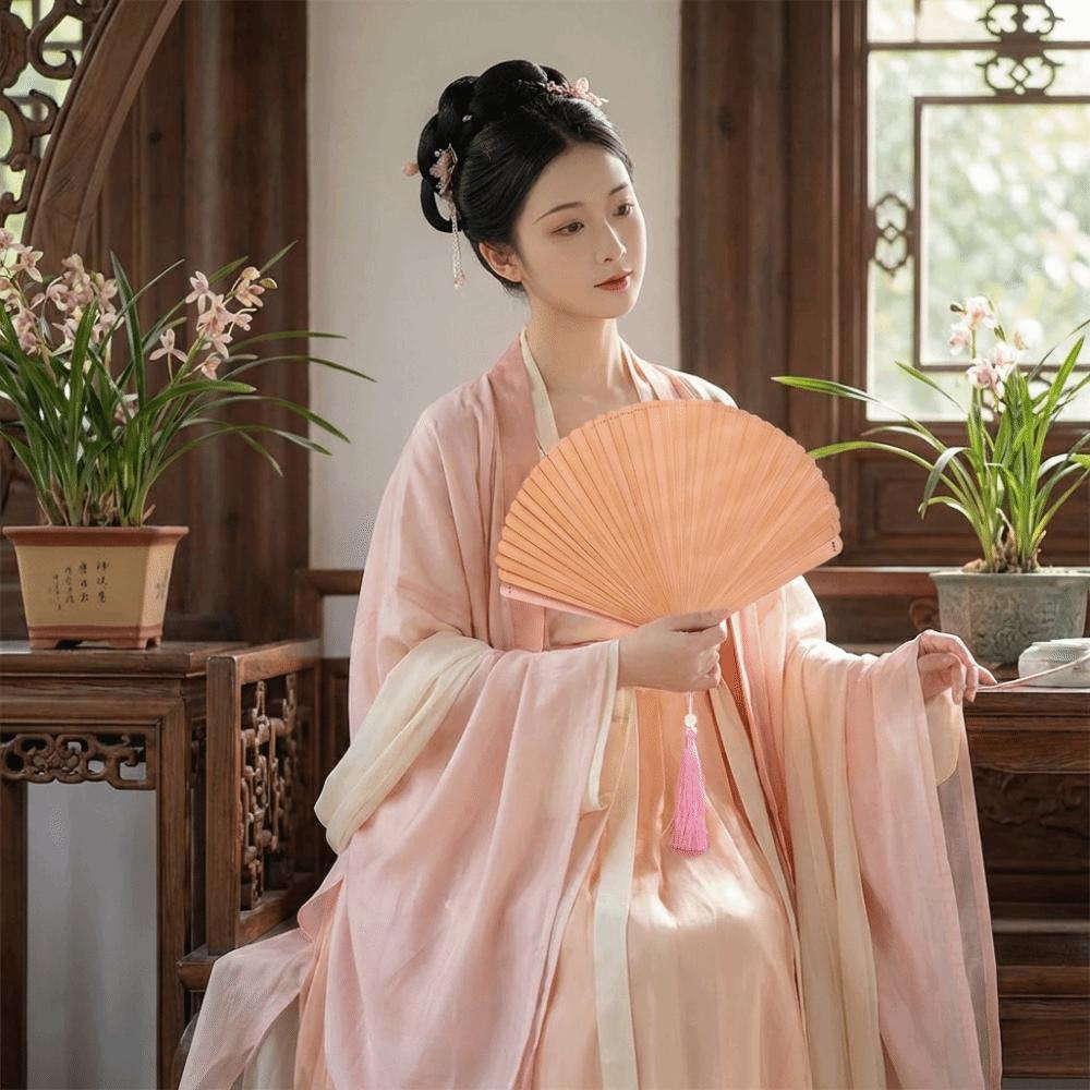 Retro Bamboo Folding Fan Solid Color with Tassels Folding Hand Fan Portable Decorative Fan Handheld Fan Cultural Activities