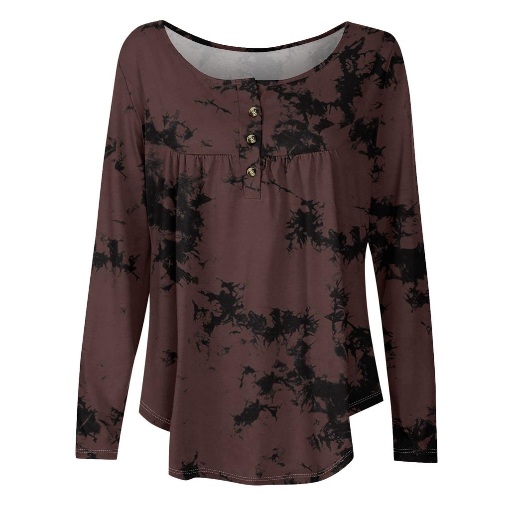 Женская туника с длинным рукавом, свободные топы, повседневные топы оверсайз, плиссированная туника, застегивающаяся на пуговицы, повседневные женские топы с принтом