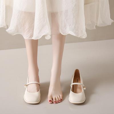Туфли женские Мэри Джейн 2025 года, новые, на среднем каблуке, модные, универсальные, французские, на толстом каблуке, одинарные, нежные, с юбкой