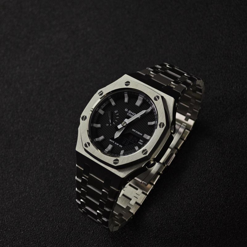 CASIO Customized watch modified series GA2100 series black waffle simple business waterproof Quartz Steel GA-2100-1A(Watch1-GaiZhuang-GeHeiLaSiYin)