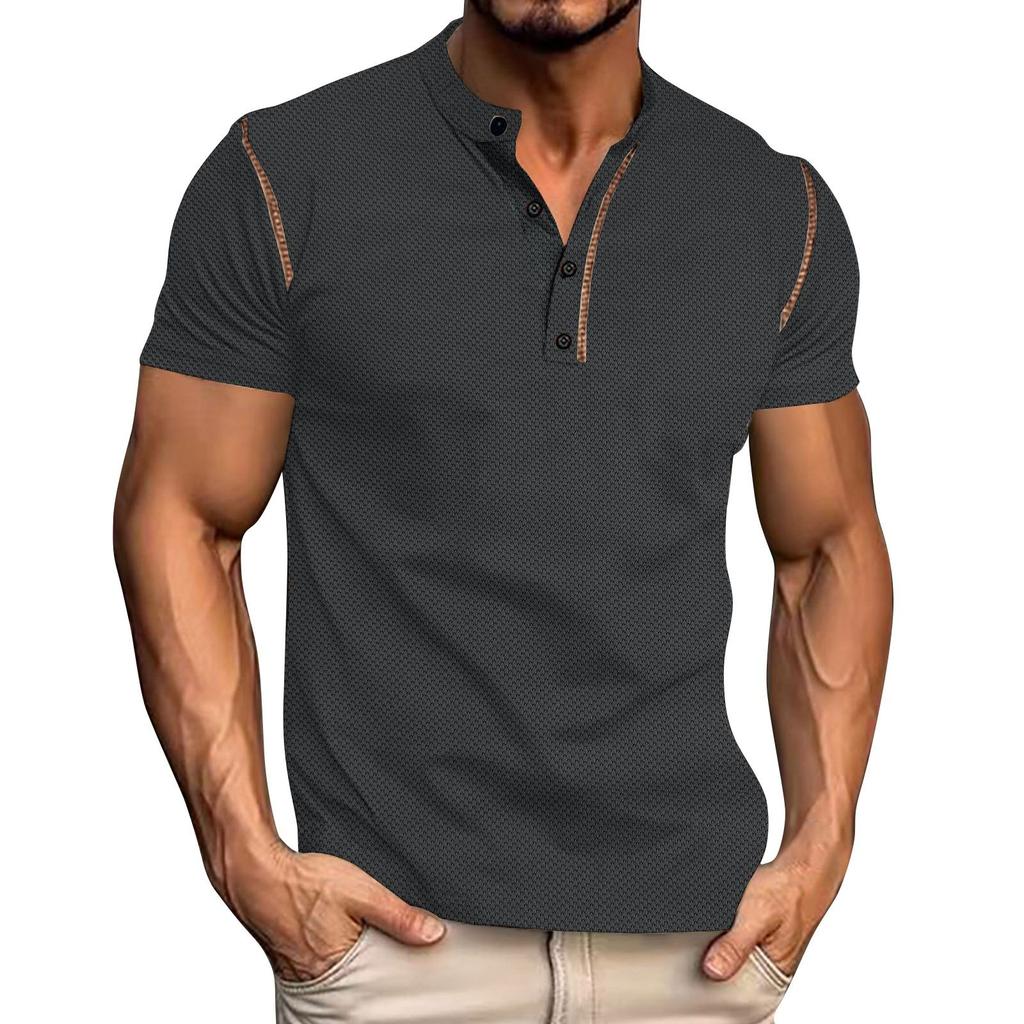 Мужские летние однотонные ретро-топы с коротким рукавом, мужские повседневные модные топы