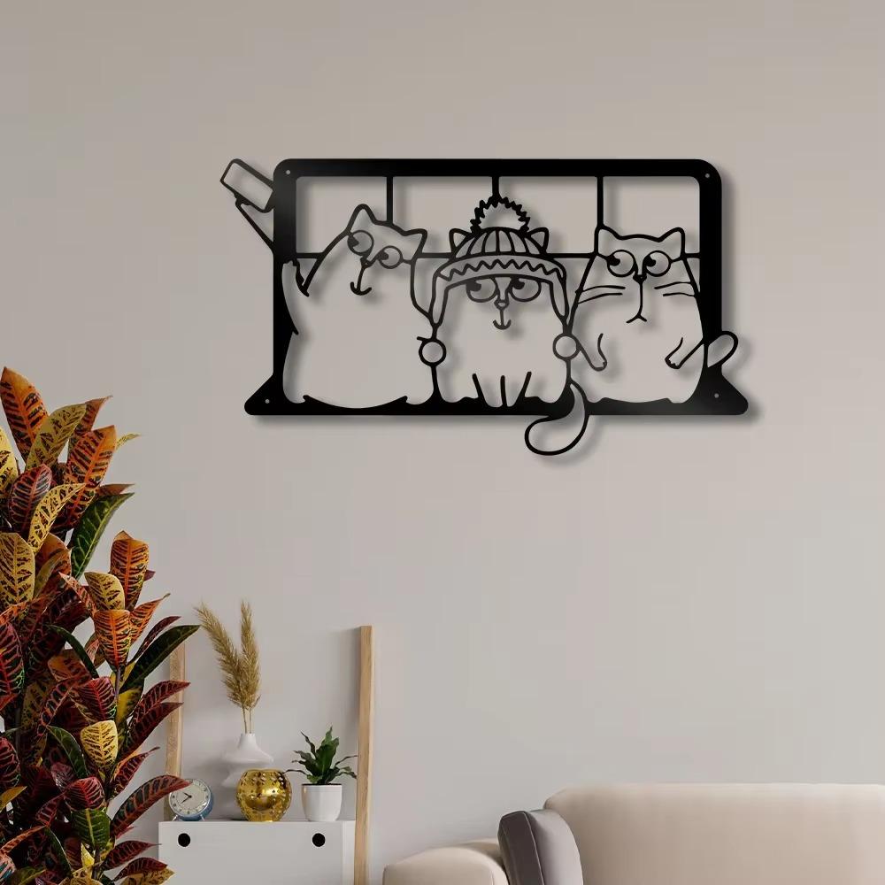 Три кота Металлическая настенная художественная вывеска для фермерского дома, подвесной декор, черная вырезанная табличка для домашнего офиса, гостиной, спальни, украшения