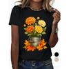 Женская Винтажная Круглый Вырез Короткий Рукав Футболка Черный Белый Цветочный Принт Оранжевый Желтый Маргаритки Дизайн Ведро Дышащая Всесезонная Повседневная Элегантная