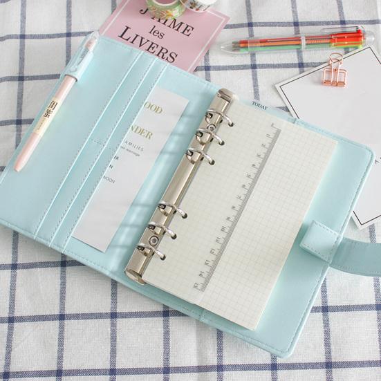6-Ring Multi-pockets Loose-Leaf Binder Cover Faux Leather Planner Diary Loose-Leaf Notebook Cover School Supplies
