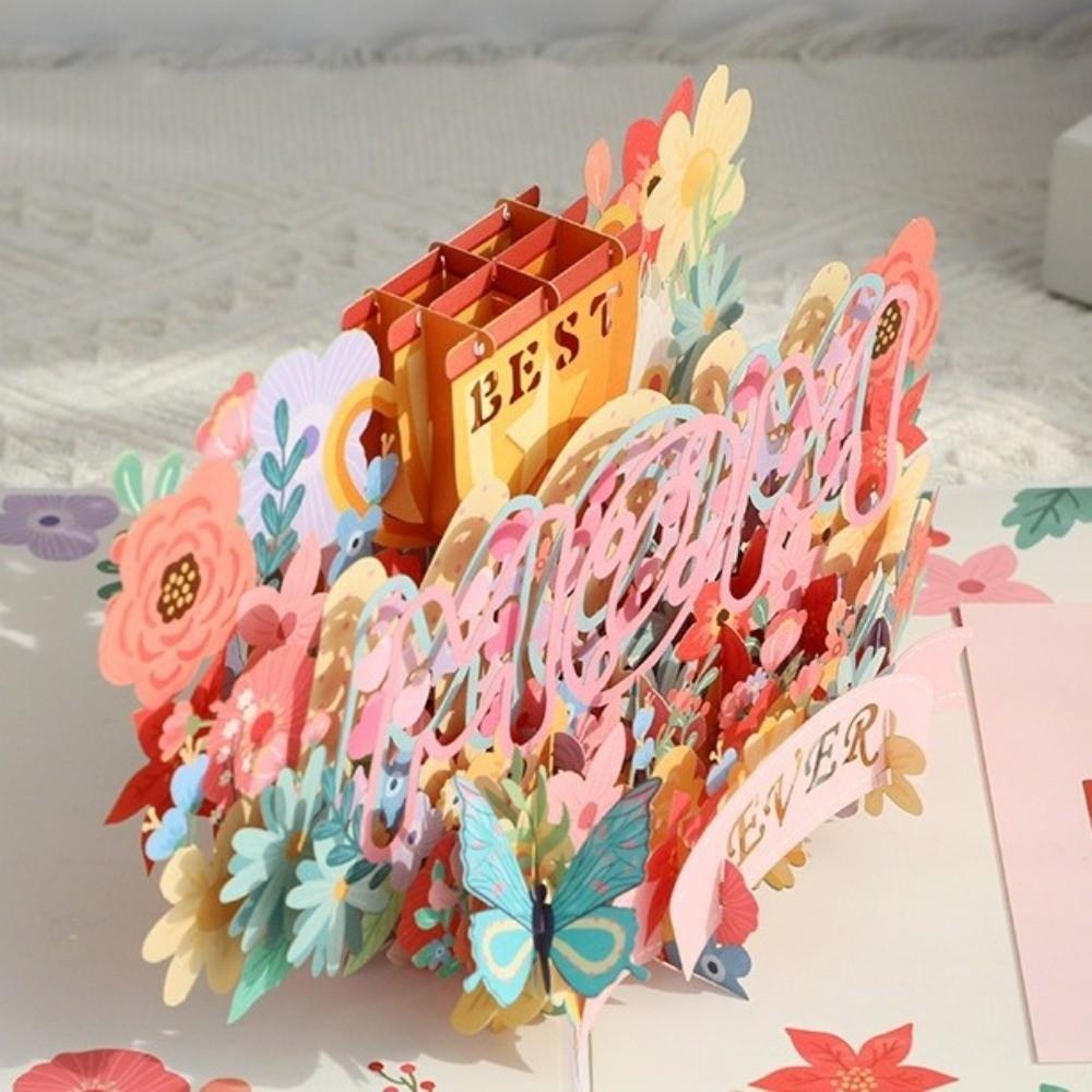 Paper Greeting Cards Pop Up Flower Bouquet Card New Handmade Card Mother's Day