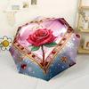 An Automatic Umbrella with a Heart-Shaped Diamond Rose Pattern, Foldable, Featuring 8 Ribs, an Iron Frame, a Plastic Handle, A