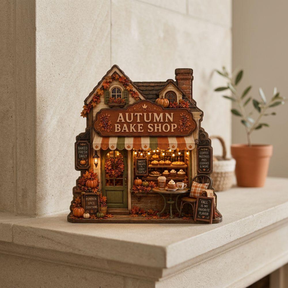 Light-Up House Autumn Pumpkin Cafe Plaque 2D Flat Bookstore Tabletop Sign Halloween Party
