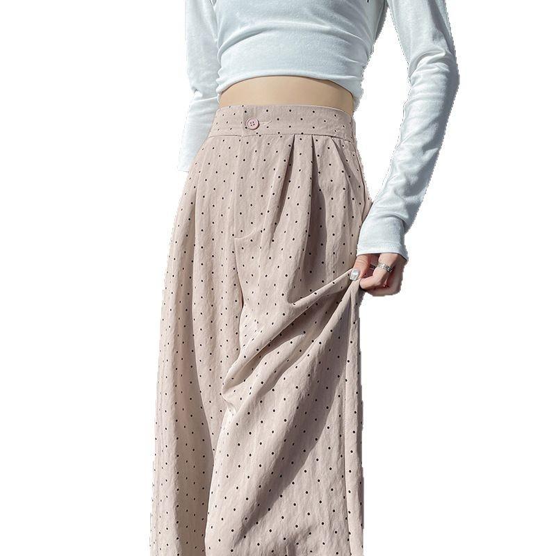 Весна и лето Новый костюм в горошек Широкие брюки Женские свободные повседневные брюки во французском стиле