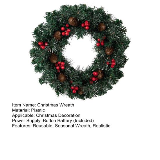 Рождественский венок из сосновых иголок, венок из шишек с красными ягодами, многоразовый сезонный праздничный венок для украшения каминной полки входной двери