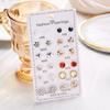 12 Pairs/set Crystal Simulated Pearl Stud Earring Sets For Women Shiny Rhinestone Flower Moon Star Metal Earring Mixed Zircon
