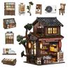 YATKJZM DIY Миниатюрный кукольный домик Магазинчик эпохи Сёва Набор для уголка для чтения со светодиодной подсветкой Японский ретро-переулок Деревянный набор для творчества Легкая сборка