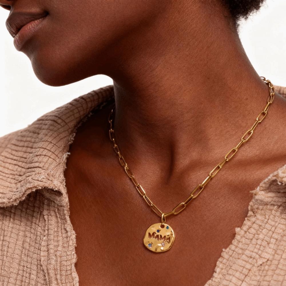 Stainless Steel Guardian Pendant Necklace Irregular Circular Pendant Necklace  For Grandma