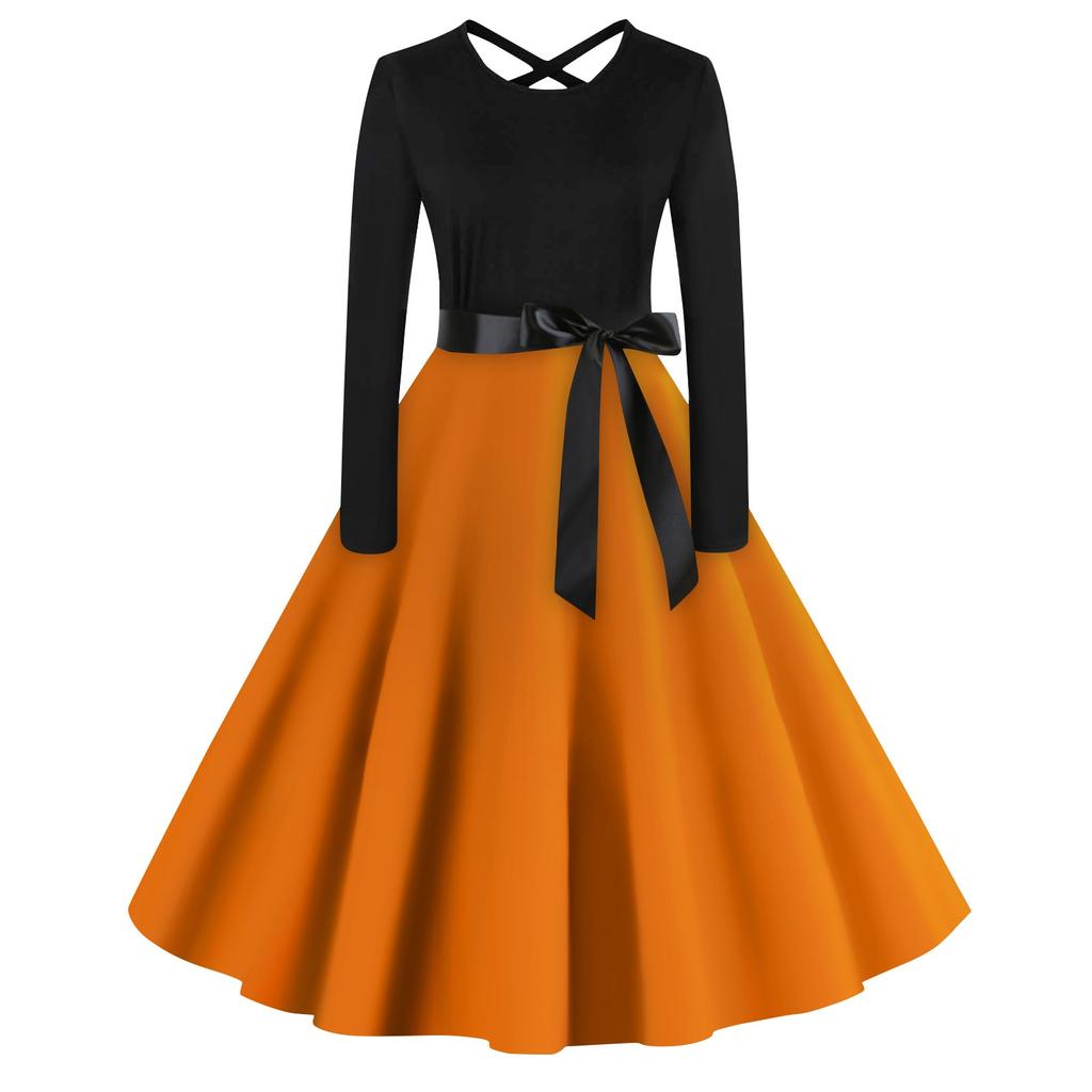 Женское повседневное однотонное платье-пуловер с круглым вырезом и высокой талией с длинными рукавами