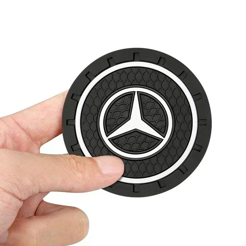 ESU5 2Pcs Car Waterproof Coaster Non Slip Water Cup Pad Mat For Mercedes Benz W203 W206 W220 W205 W211 W212 W201 W210 W108 Accessorie
