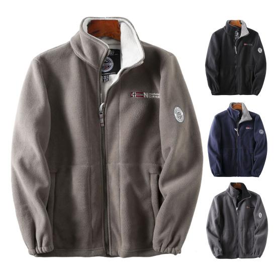 Мужская зимняя флисовая куртка с карманом и длинным рукавом, воротником-стойкой на молнии, толстое теплое удерживающее тепло уличное пальто