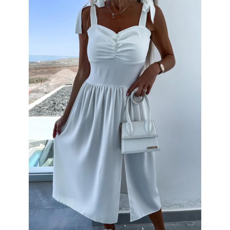 Женские летние сексуальные повседневные платья с разрезом на талии и принтом