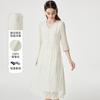 100% mulberry silk] Spring and summer V-neck elegant hollow embroidery loose and slimming silk dress for women