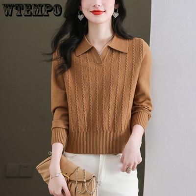 Весенне-осенний свитер для мамы с отложным воротником, короткий стиль, модный вязаный свитер, свободная основа свитера