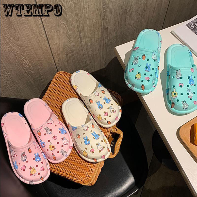 Шлепанцы из ПВХ, женская верхняя одежда, обувь с защитой от запаха, летние сандалии с мягкой подошвой, мультяшные сандалии, домашние тапочки для ванной комнаты с завернутым носком, уличные пляжные шлепанцы