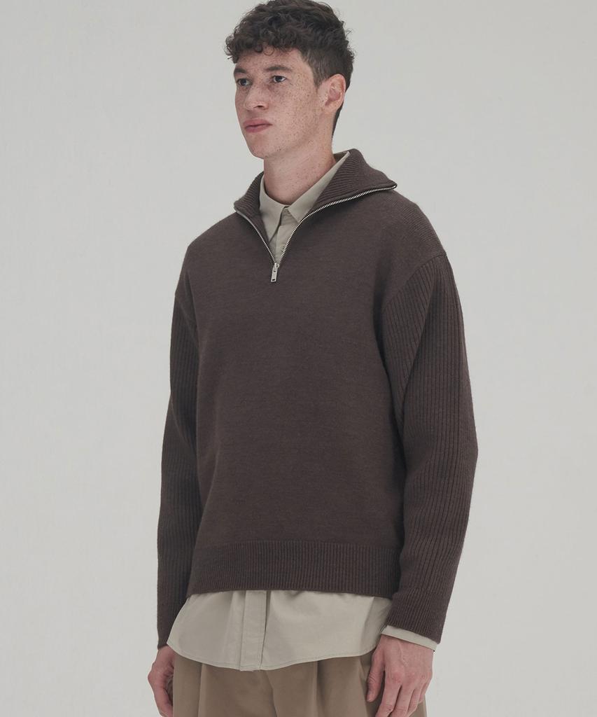 WMC Roll Neck Half-Zip Wool Knit_Brown