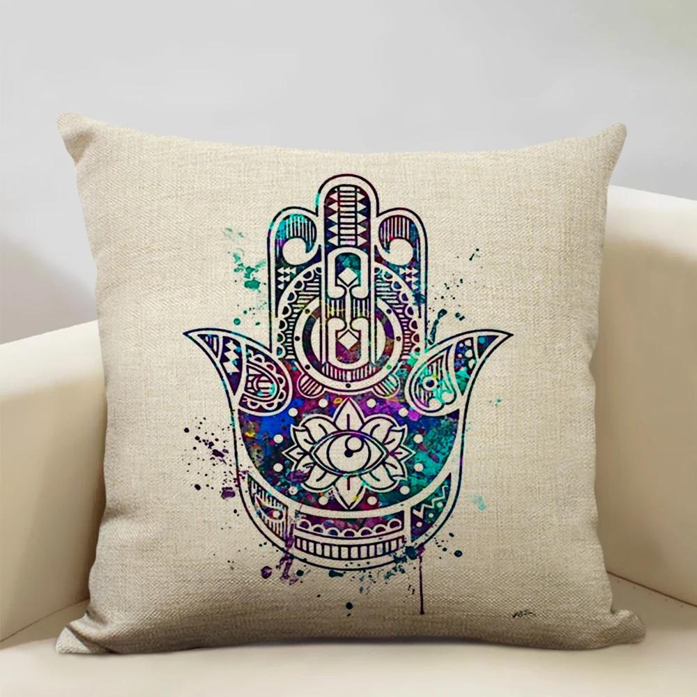 Mandala Sofa Decorative Throw Pillow Case, Hamsa Cushion Cover, Home Living Room Pillow Cover, 45x45cm