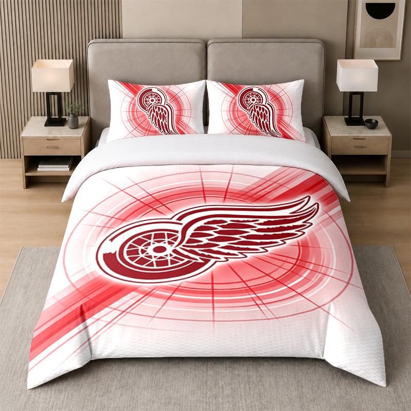 3Pcs Bedding SetDetroit Red Wings Soft Bed Sheet and Two Pillowcases Home Bedroom Decor