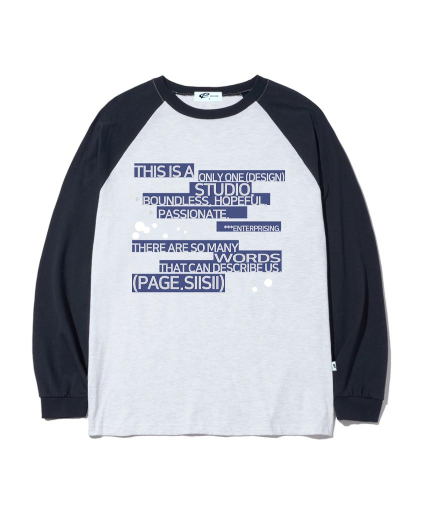 PAGESIISII Square Box Text Print Oversized Long Sleeve Navy
