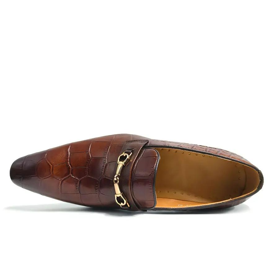 Модные мужские лоферы с узором крокодиловой кожи, обувь из натуральной кожи, роскошные Zapatos De Hombre, новые элегантные коричневые, высокого качества, ручной работы, обувь для костюмов