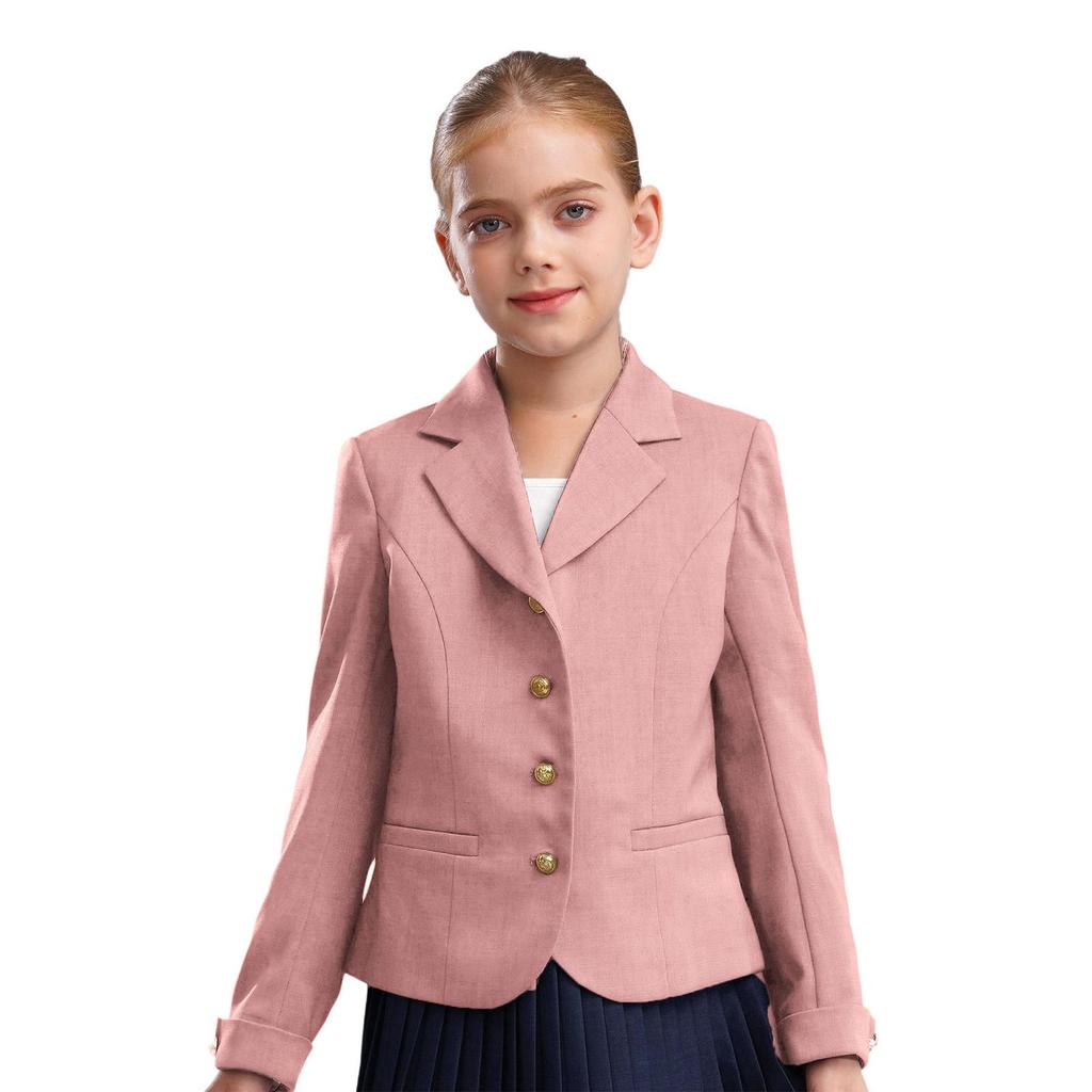 Пиджак для девочек, школьная форма, лацканы, длинный рукав, на пуговицах, карманы, блейзер, топ