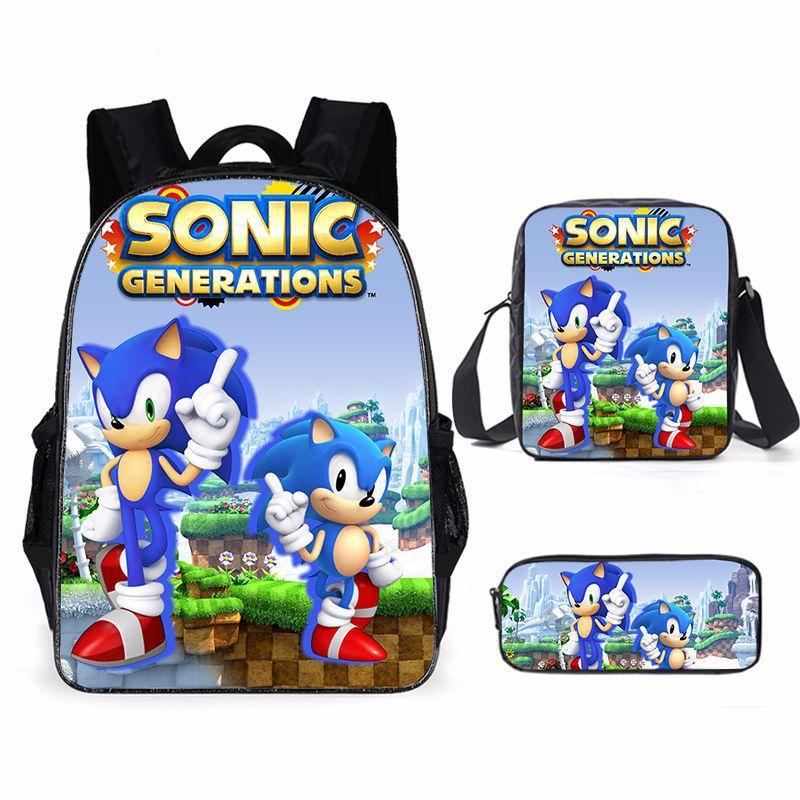 Рюкзак Соник, Школьная сумка для учеников начальной и средней школы, Сумка-мессенджер, Пенал Набор из трех предметов