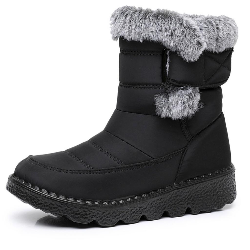 Women's Plush Winter Boots - Warm Lined Ankle Boots with Button Closure, Low Platform and Non Slip Sole, Casual Winter Shoes