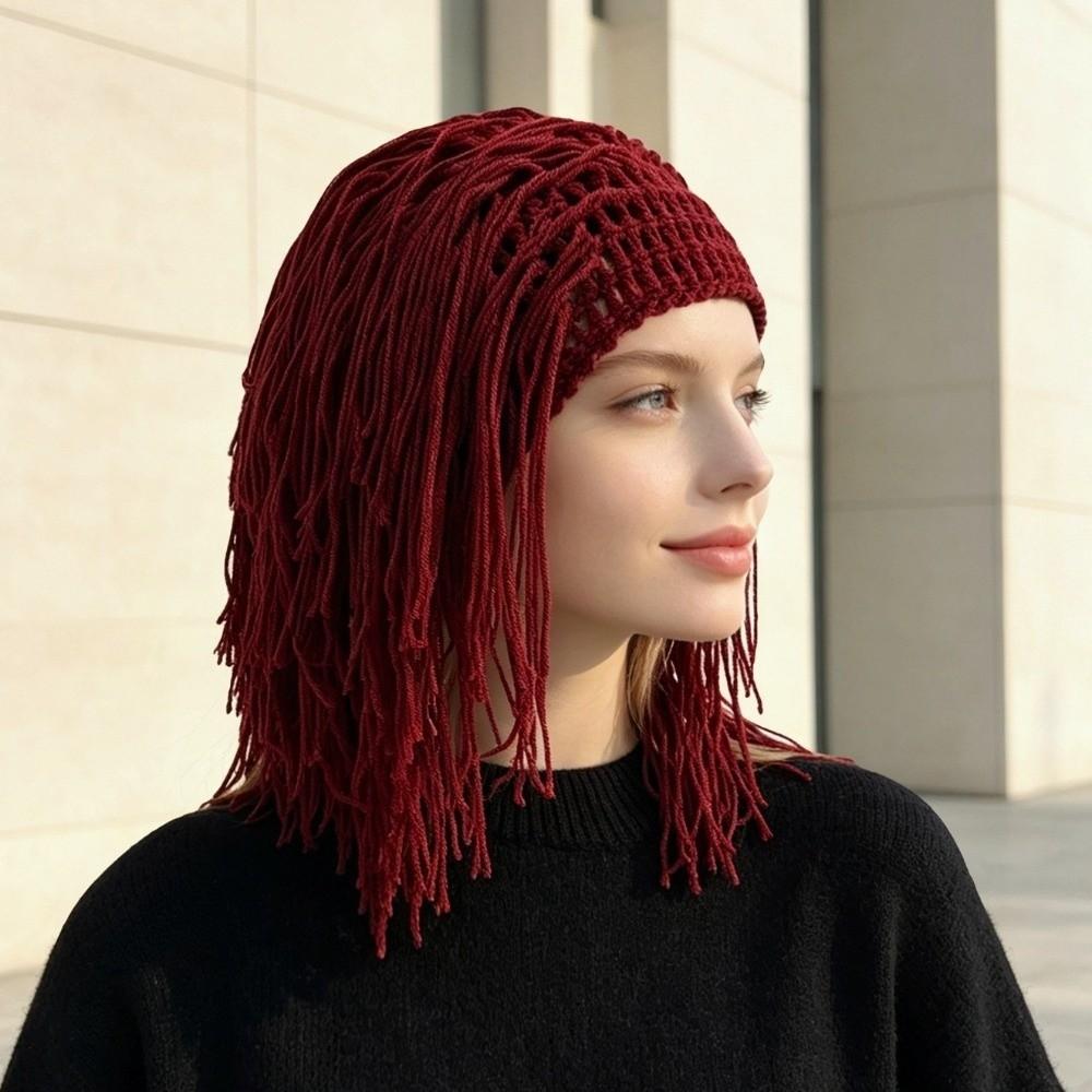Balaclava Women Men Hand Braid Hat Retro Creative Tassel Wig Hat Reggae Dreadlocks Wig Funny Party
