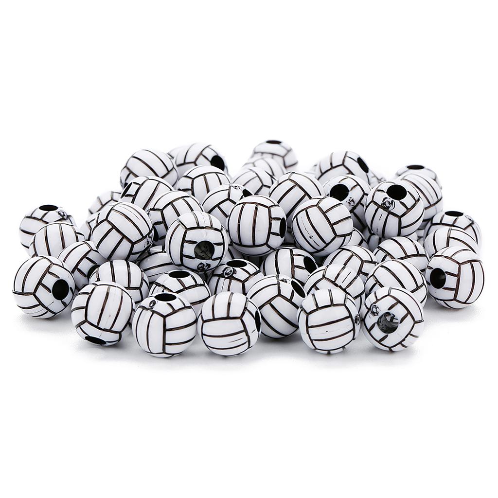 Wholesale Acrylic Football Beads Basketball Soccer Ball Charms Round Loose Beads With Hole Bracelets Jewelry Making Supplies