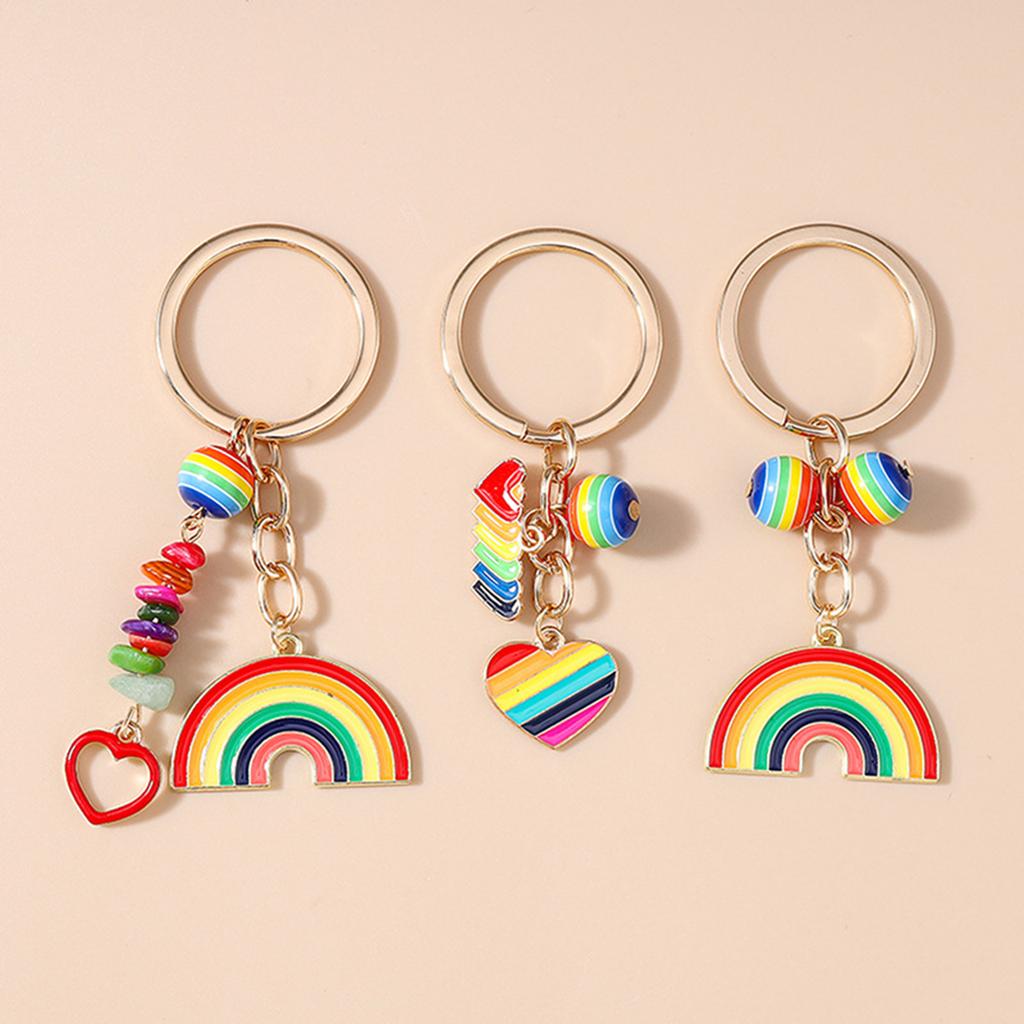 Trendy Rainbow Keychain Colorful Alloy Keyring Sturdy Designs for Everyday Use