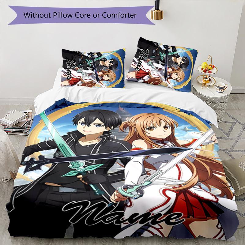 3pcs Sword Art Online1 Cover Set - Personalized Name, HD Printed Bedding with 1 Cover and 2 Pillowcases - Perfect for Home Decor, Easy Care