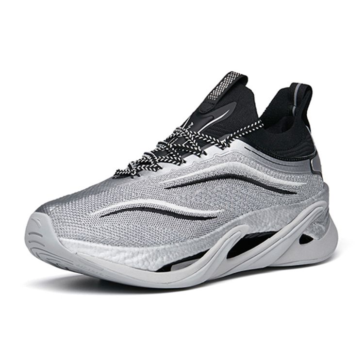 Anta Running Series Not Just Step Pro Shock Absorption Lightweight Durable Non-Slip Low-Top Running Shoes Men Running Shoes Silver Black 112145596-4