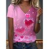 Womens V-Neck Loose Fit Short Sleeve T-Shirt With Colorful Geometric Starry Print Casual Top