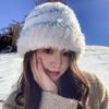 Женская вязаная шапка для защиты от холода, толстая шапка с ушками, для уличного стиля