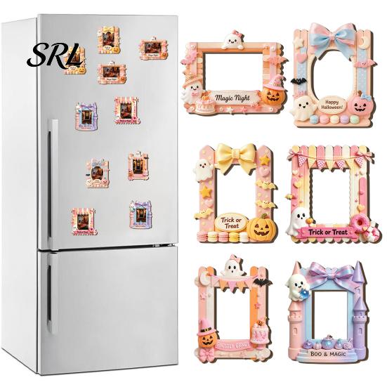 Kitchen Refrigerator Magnets Halloween Photo Frame Magnet, Ghost Pumpkin Magnetic Picture Fridge Frames Holder, Wooden Decorative for Holiday