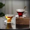 Простая полосатая стеклянная чашка для чая в европейском стиле с подносом, высокие термостойкие кофейные чашки из боросиликатного стекла